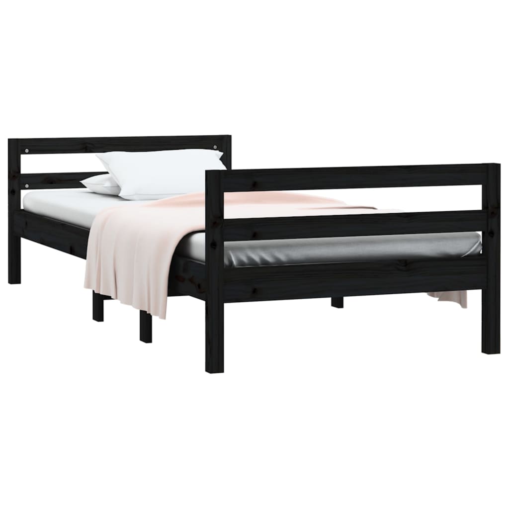 sengestel 75x190 cm massivt fyrretræ sort