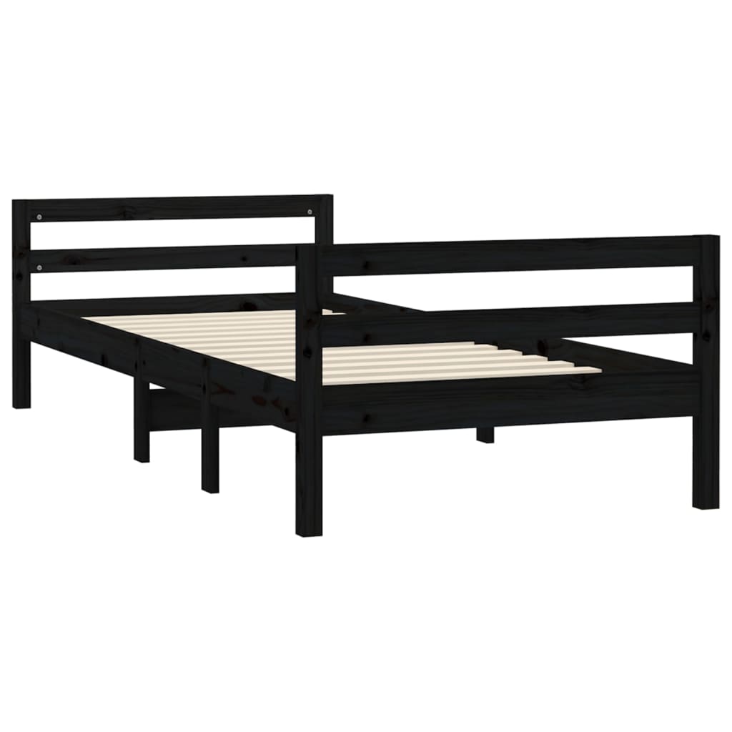 sengestel 75x190 cm massivt fyrretræ sort