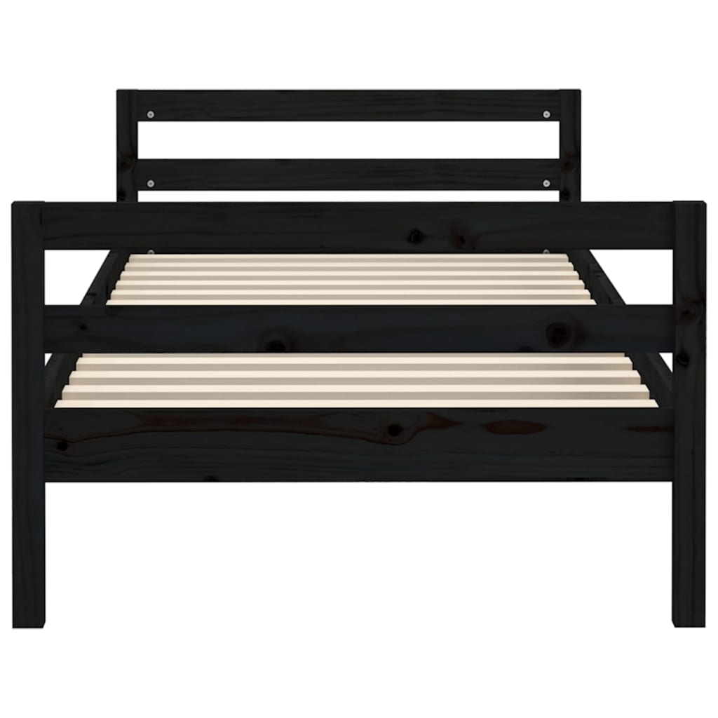 sengestel 75x190 cm massivt fyrretræ sort