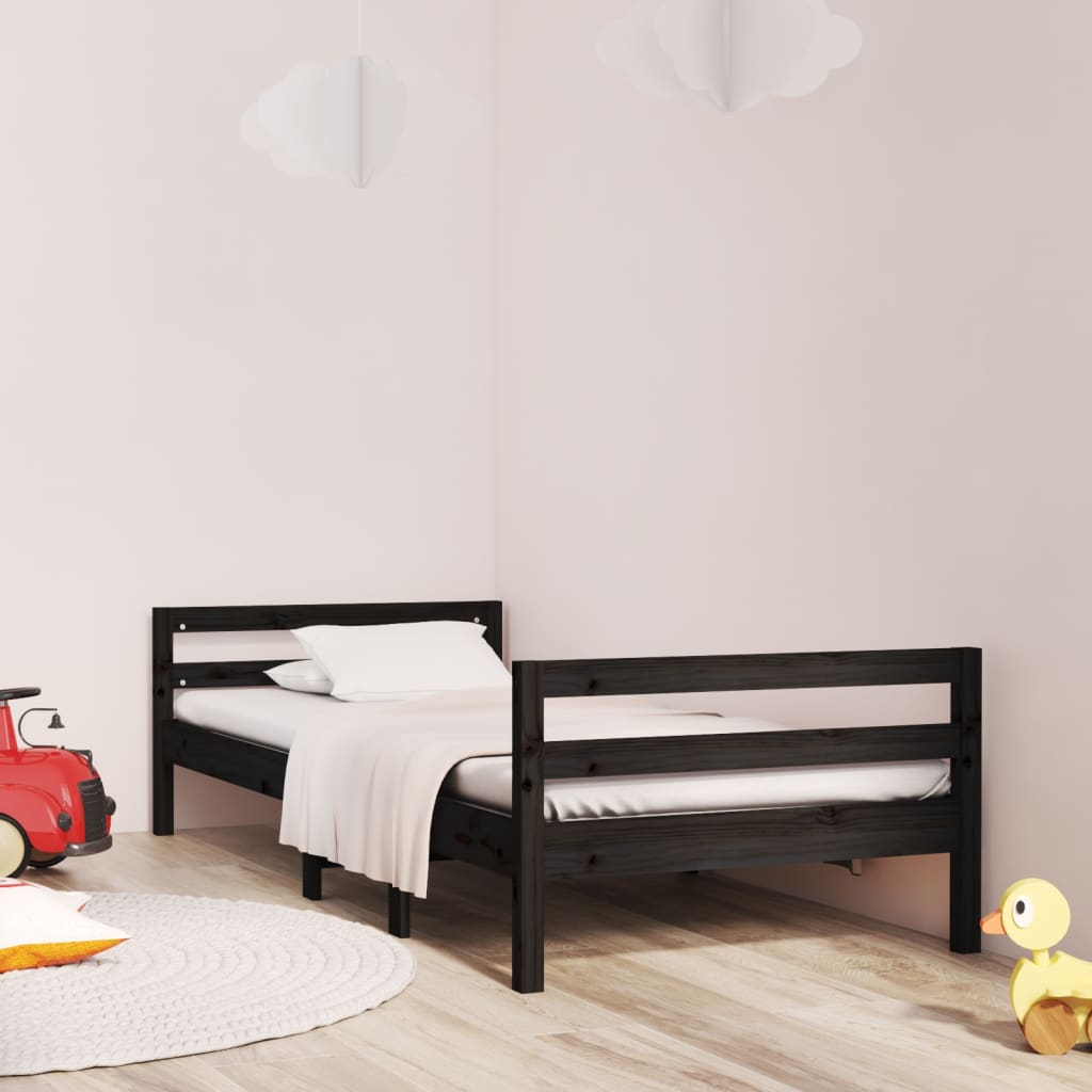 sengestel 75x190 cm massivt fyrretræ sort