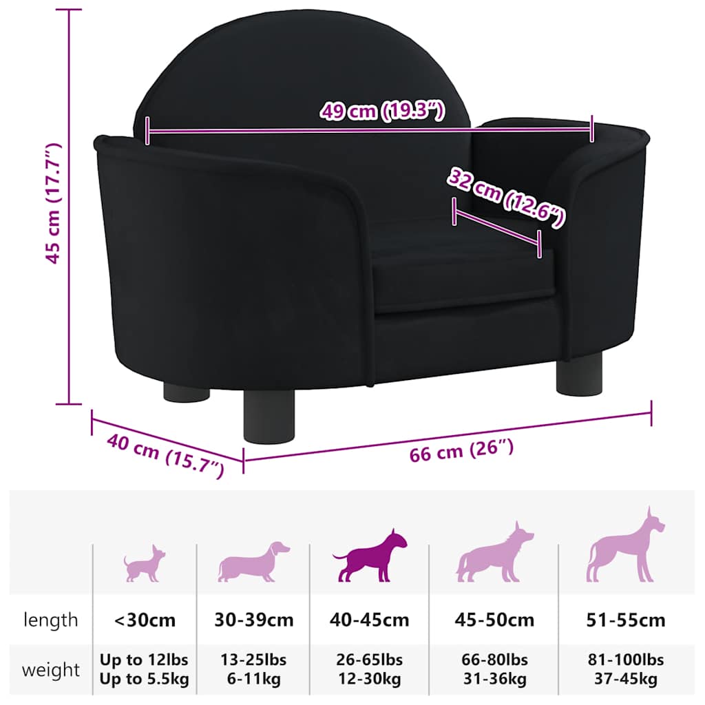hundeseng 66x40x45 cm velour sort