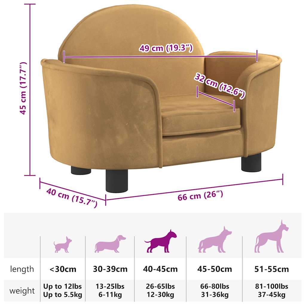 hundeseng 66x40x45 cm velour brun