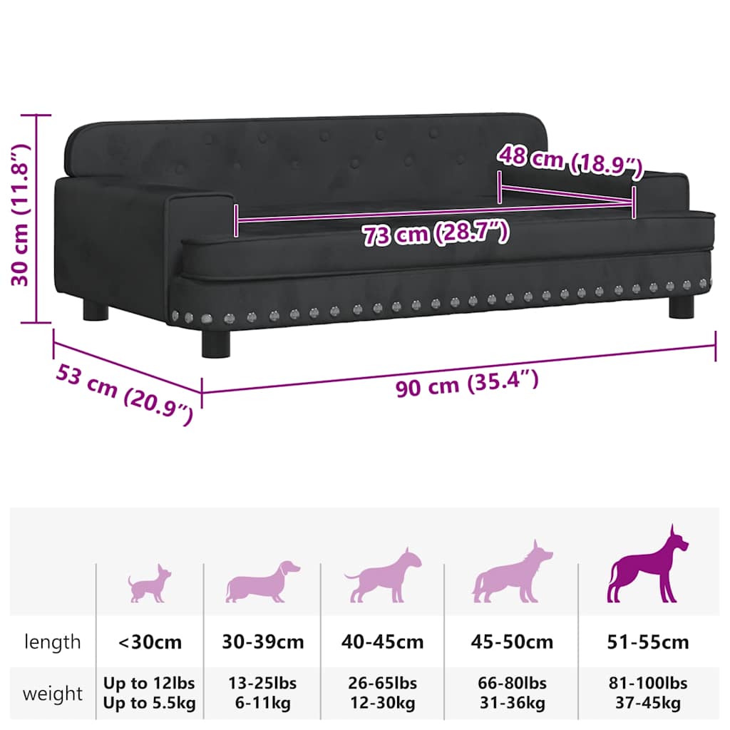 hundeseng 90x53x30 cm velour sort