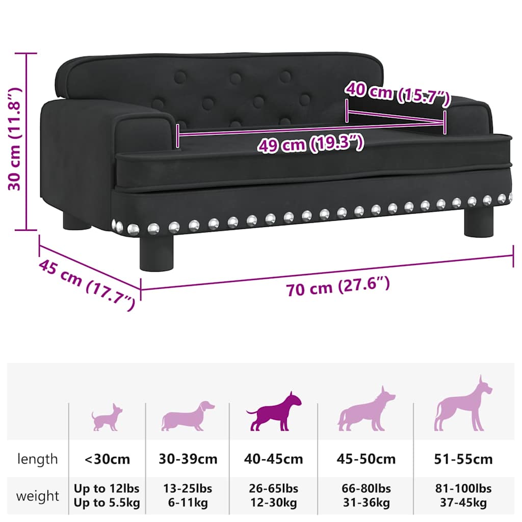 hundeseng 70x45x30 cm velour sort