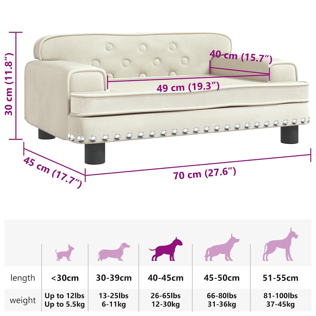 hundeseng 70x45x30 cm velour cremefarvet