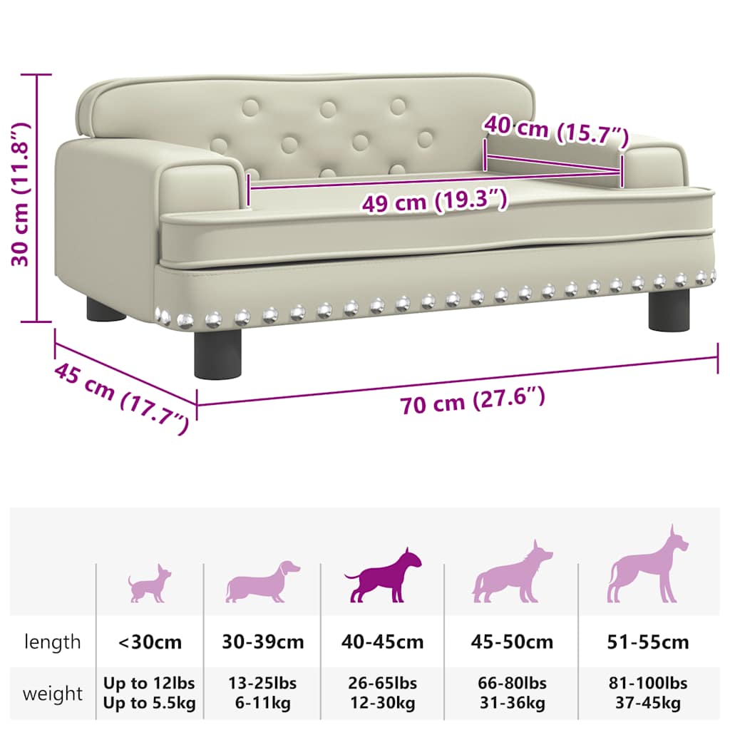 hundeseng 70x45x30 cm kunstlæder cremefarvet