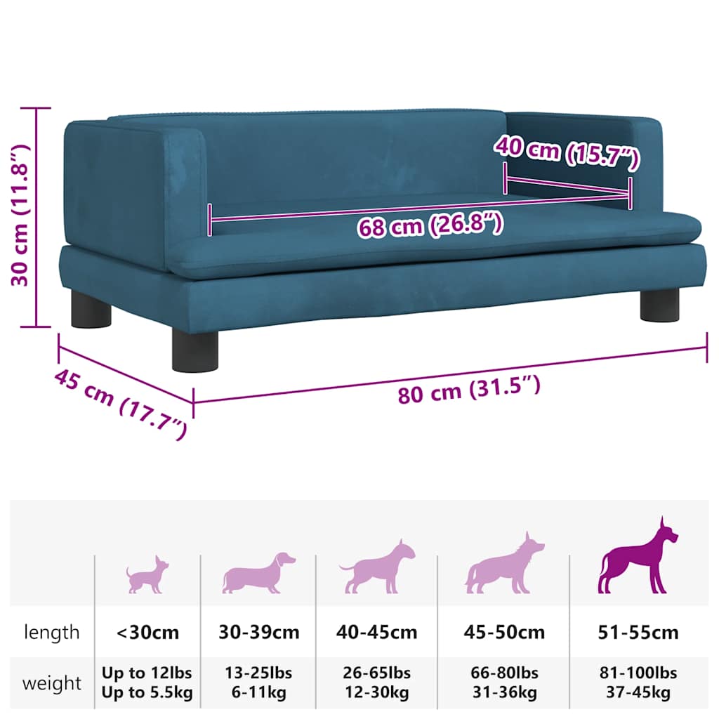 hundeseng 80x45x30 cm velour blå