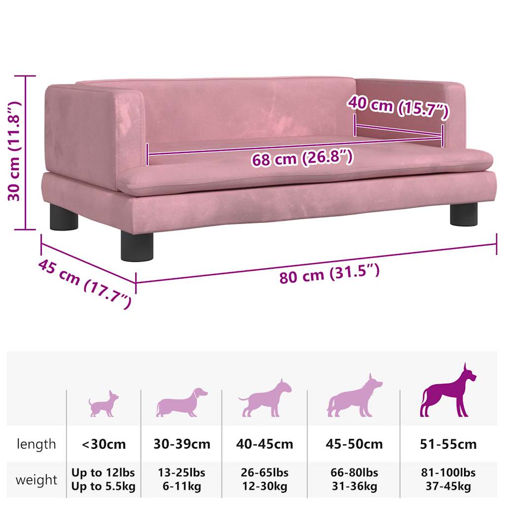 hundeseng 80x45x30 cm velour lyserød