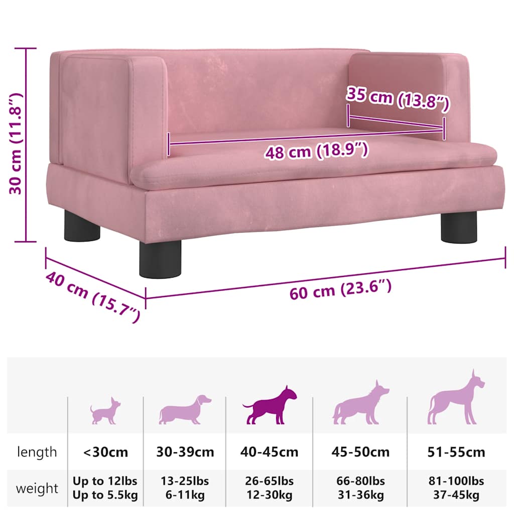 hundeseng 60x40x30 cm velour lyserød