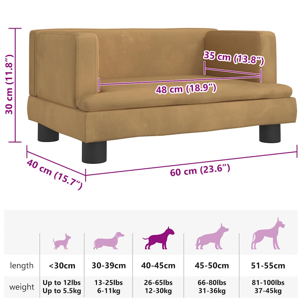 hundeseng 60x40x30 cm velour brun