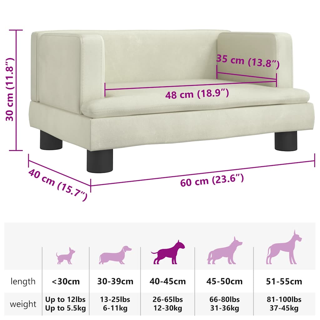hundeseng 60x40x30 cm velour cremefarvet