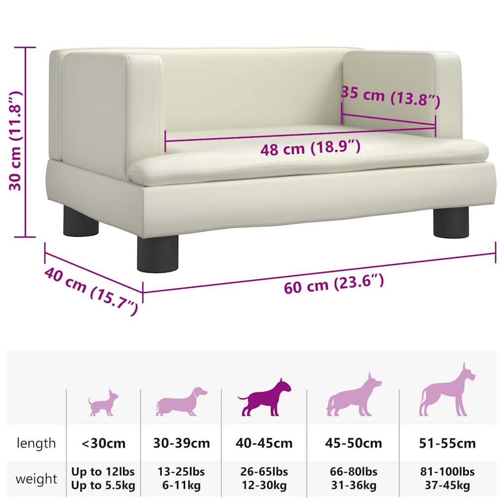 hundeseng 60x40x30 cm kunstlæder cremefarvet