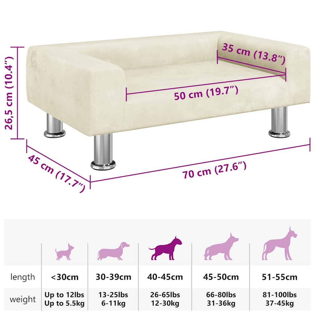 hundeseng 70x45x26,5 cm velour cremefarvet