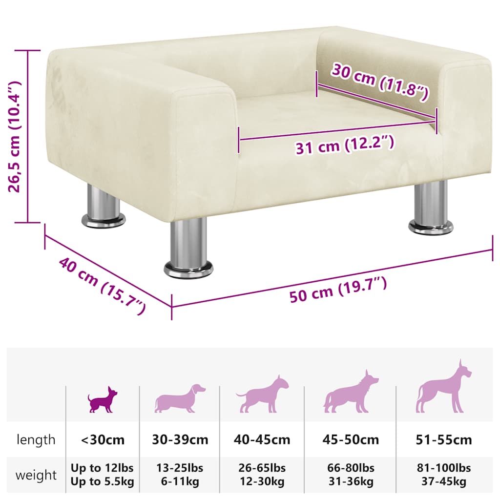 hundeseng 50x40x26,5 cm velour cremefarvet