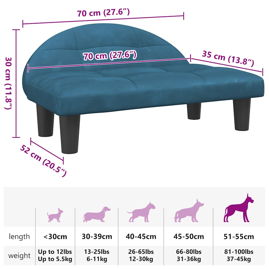 hundeseng 70x52x30 cm velour blå