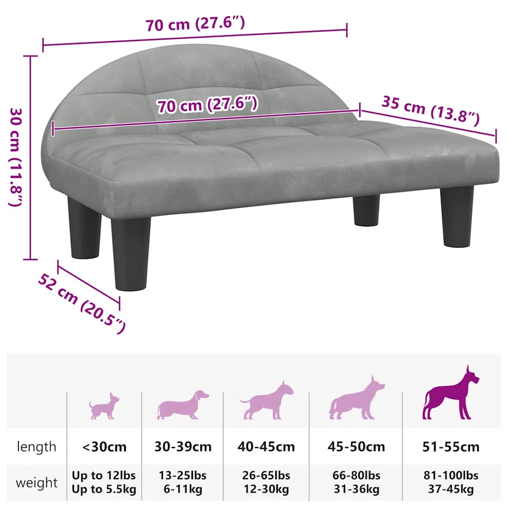hundeseng 70x52x30 cm velour lysegrå
