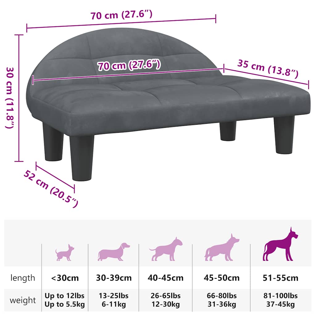 hundeseng 70x52x33 cm velour mørkegrå