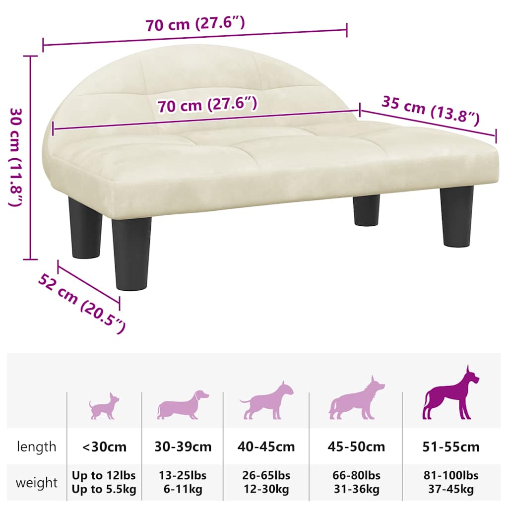 hundeseng 70x52x30 cm velour cremefarvet