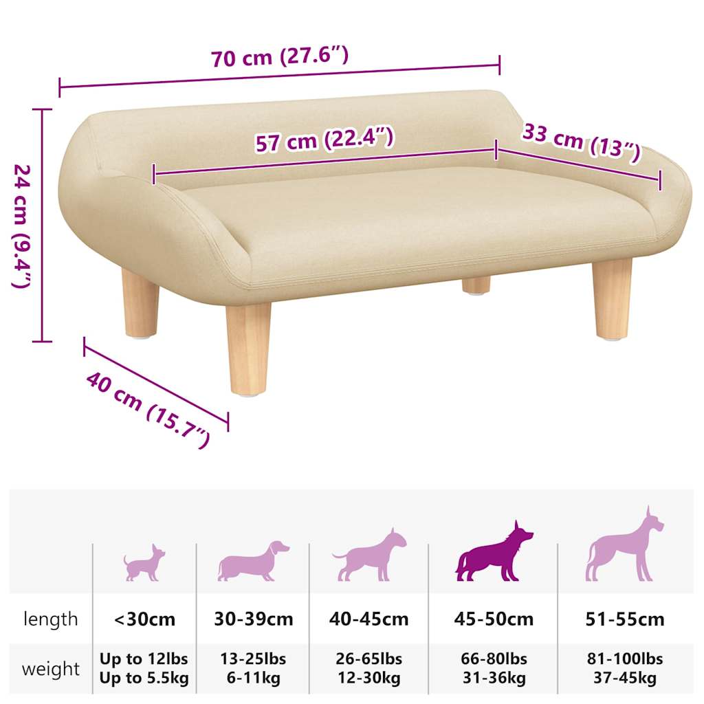 hundeseng 70x40x24 cm stof cremefarvet