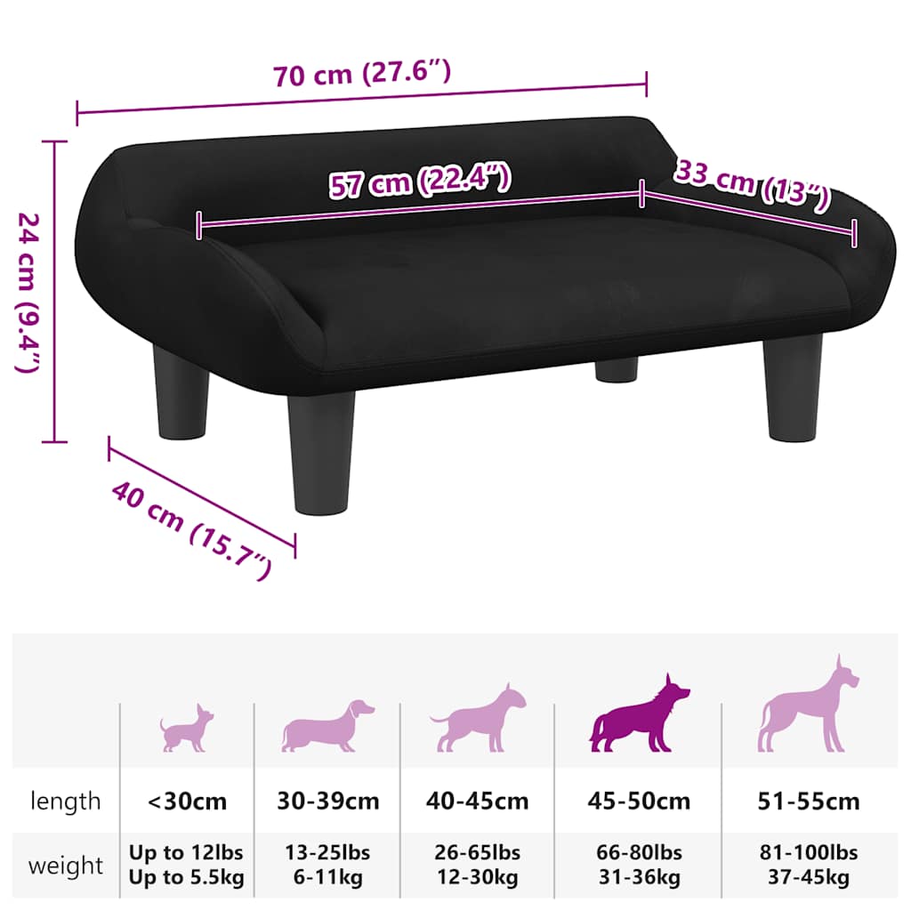 hundeseng 70x40x24 cm velour sort