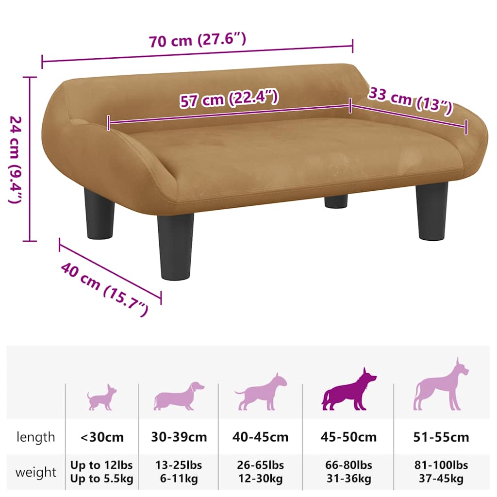 hundeseng 70x40x24 cm velour brun