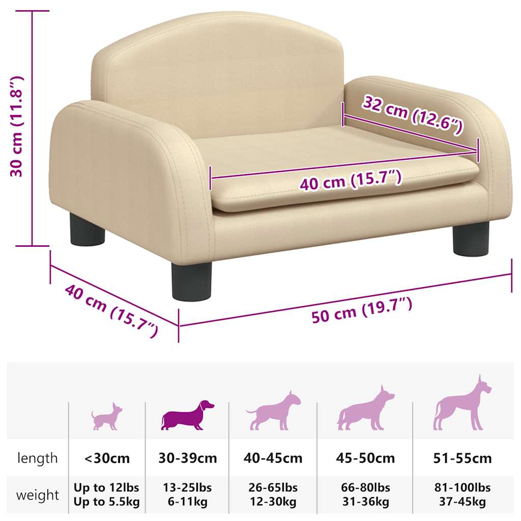 hundeseng 50x40x30 cm stof cremefarvet