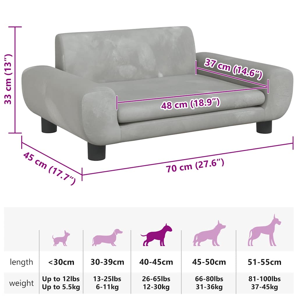 hundeseng 70x45x33 cm velour lysegrå