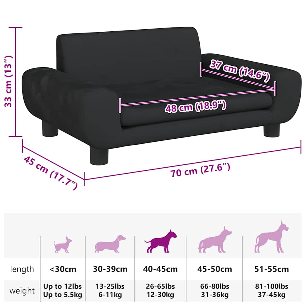 hundeseng 70x45x33 cm velour sort