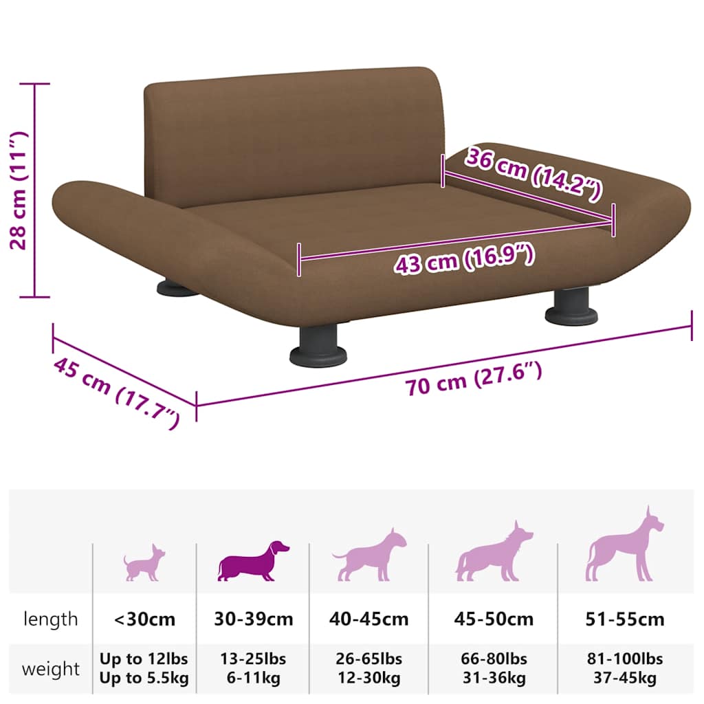 hundeseng 70x45x28 cm stof brun