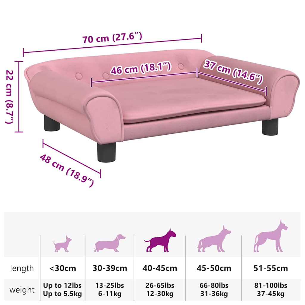 hundeseng 70x48x22 cm velour lyserød