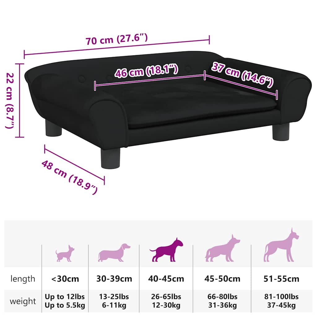 hundeseng 70x48x22 cm velour sort