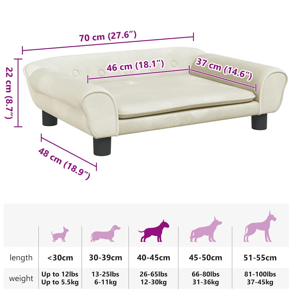 hundeseng 70x48x22 cm velour cremefarvet