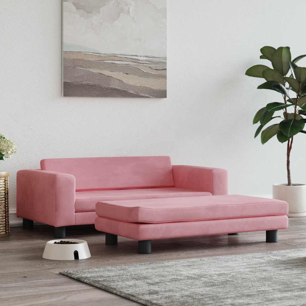 hundeseng med forlængelse 100x50x30 cm velour lyserød