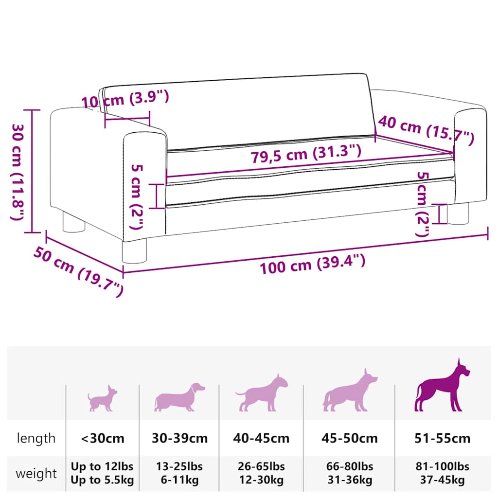 hundeseng med forlængelse 100x50x30 cm kunstlæder cremefarvet