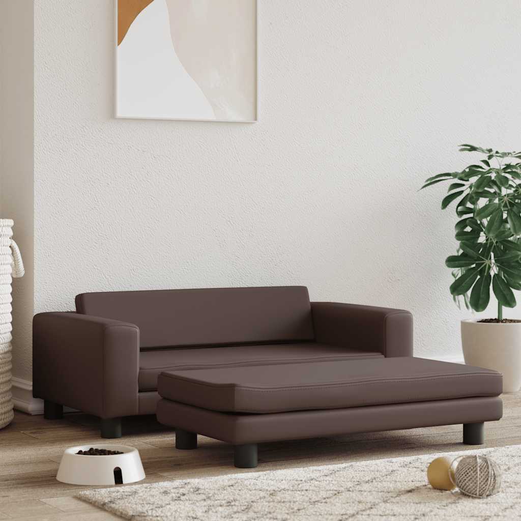 hundeseng med forlængelse 100x50x30 cm kunstlæder brun