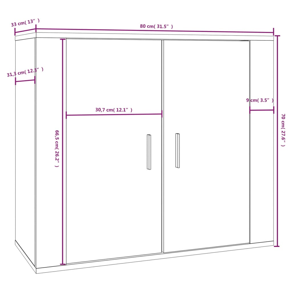 skænk 80x33x70 cm konstrueret træ sonoma-eg