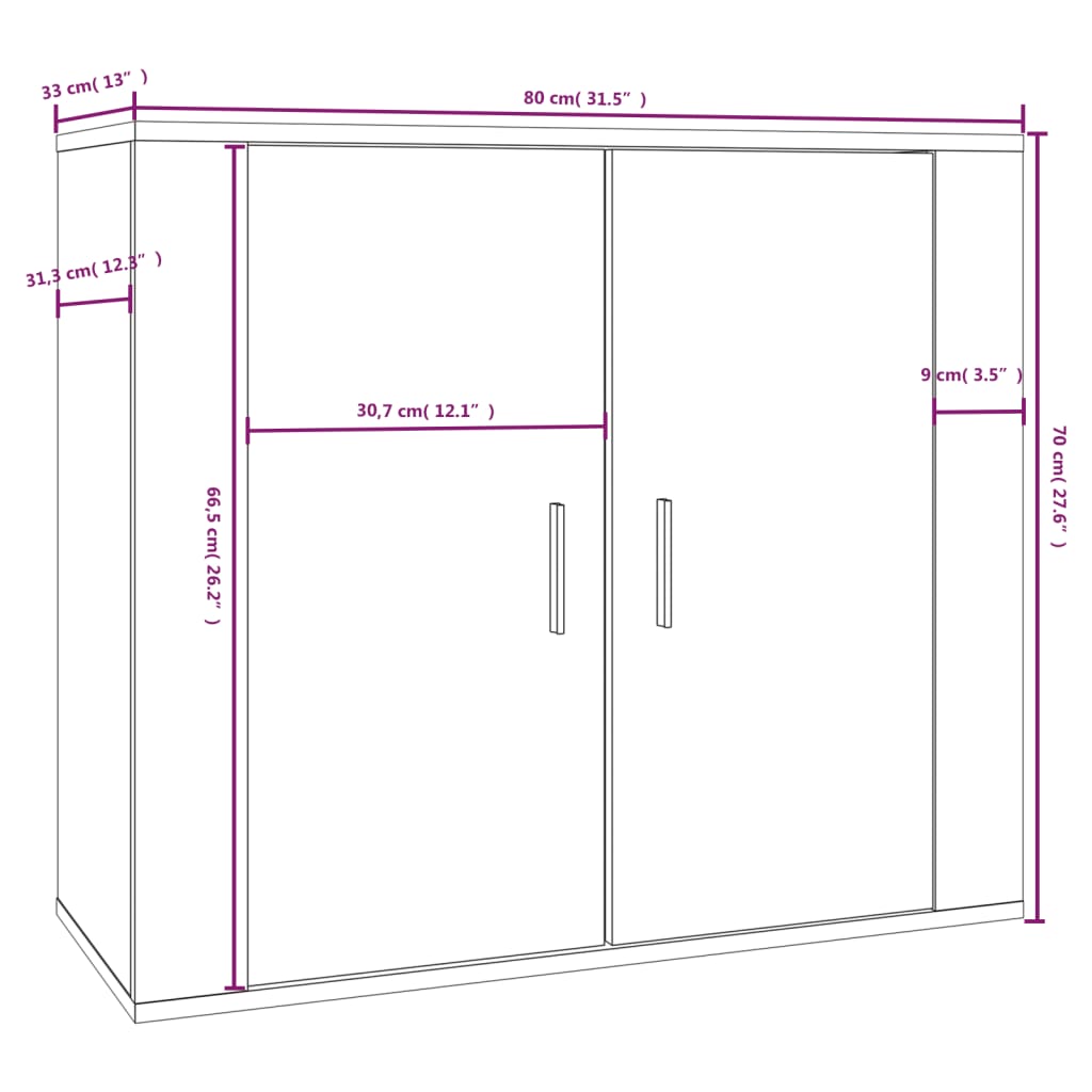 skænk 80x33x70 cm konstrueret træ røget egetræsfarve