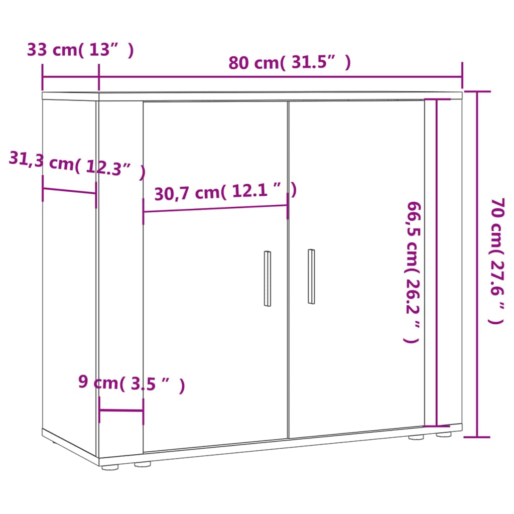 skænk 80x33x70 cm konstrueret træ grå sonoma-eg