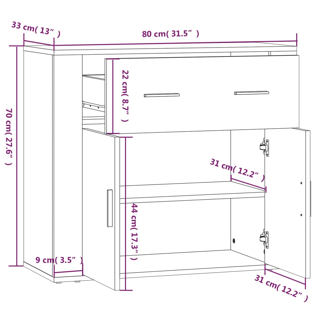 skænk 80x33x70 cm konstrueret træ betongrå