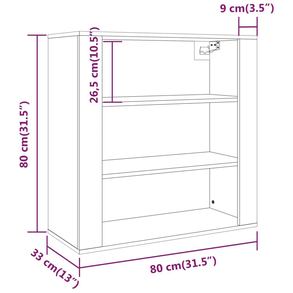 vægskab 80x33x80 cm konstrueret træ betongrå
