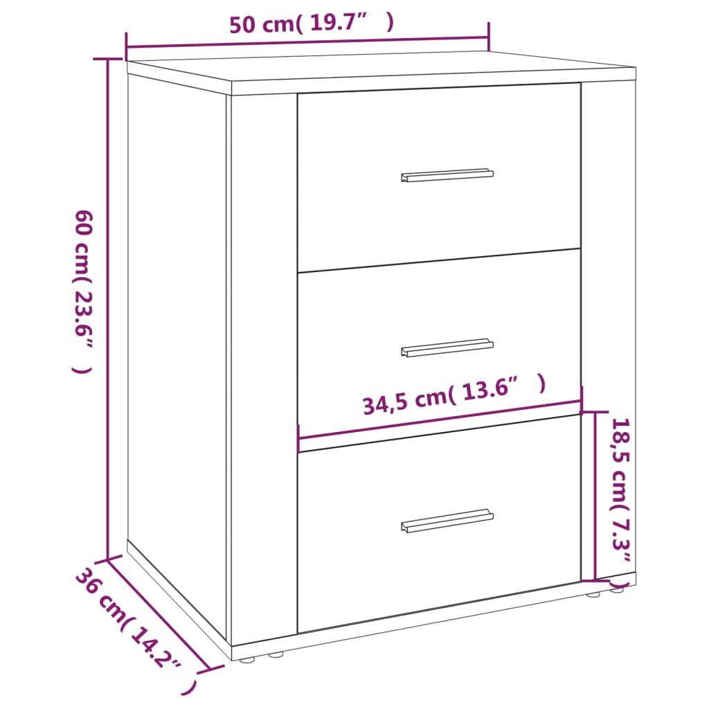 sengebord 50x36x60 cm konstrueret træ betongrå