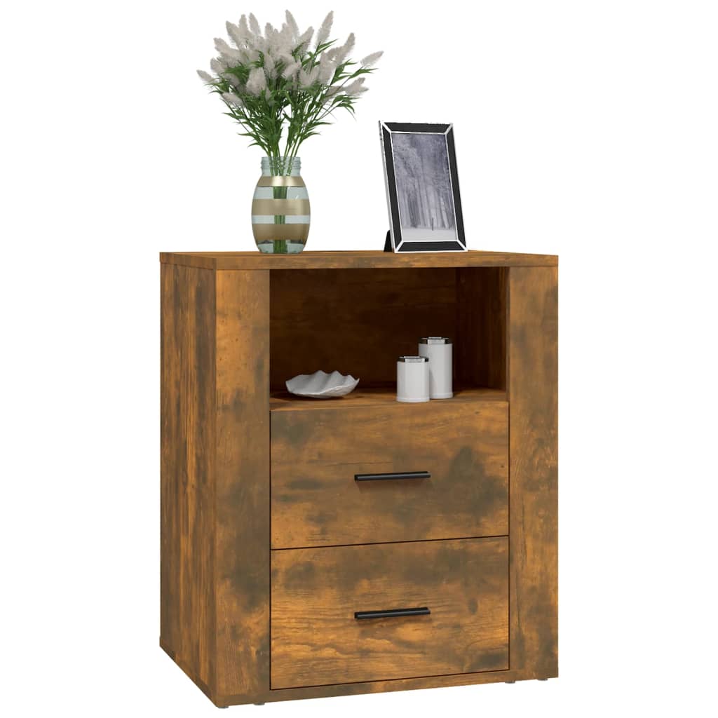 sengebord 50x36x60 cm konstrueret træ røget egetræsfarve