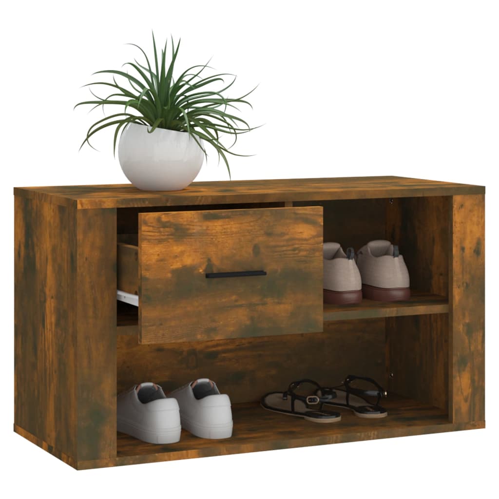 skoskab 80x35x45 cm konstrueret træ røget egetræsfarve