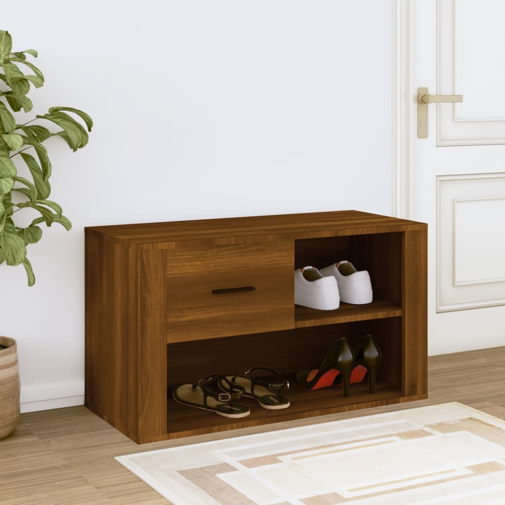 skoskab 80x35x45 cm konstrueret træ brun egetræ