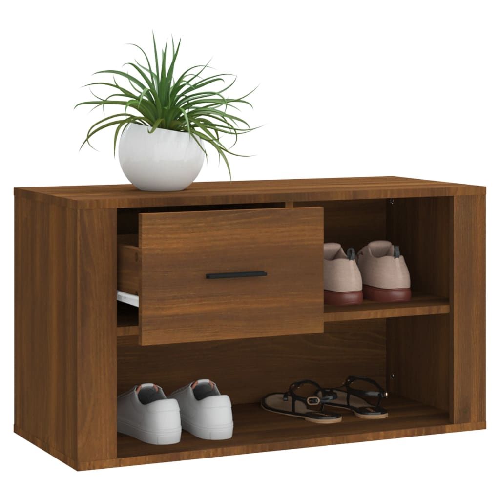 skoskab 80x35x45 cm konstrueret træ brun egetræ