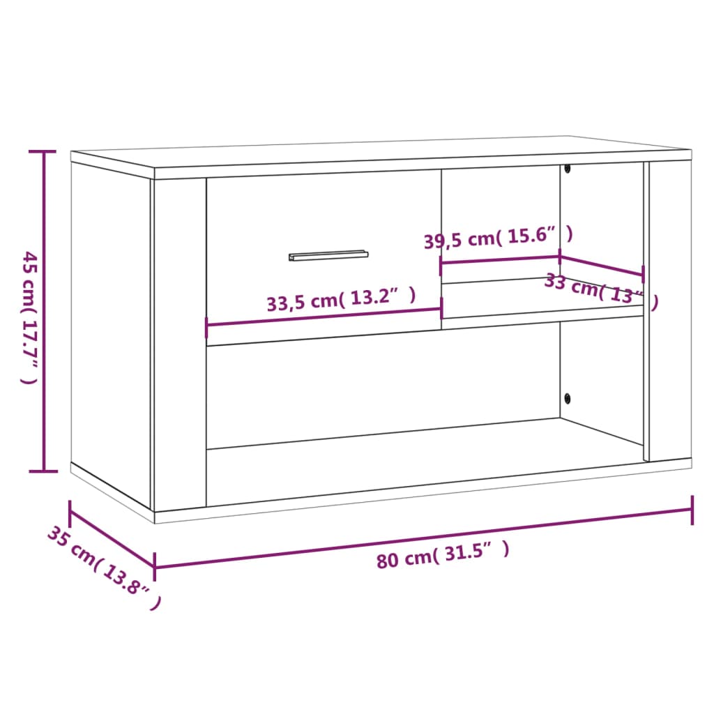 skoskab 80x35x45 cm konstrueret træ brun egetræ