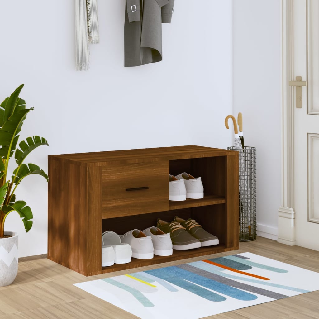 skoskab 80x35x45 cm konstrueret træ brun egetræ