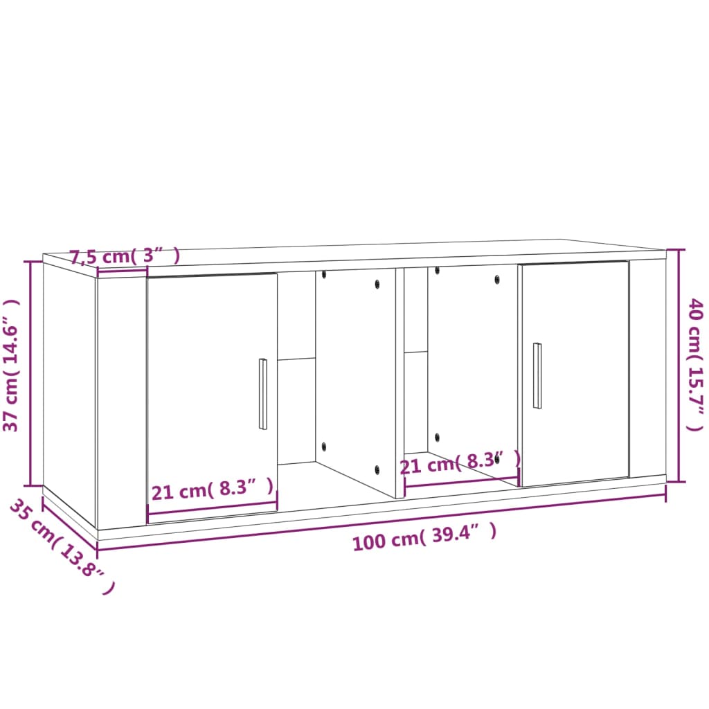 tv-bord 100x35x40 cm konstrueret træ brun egetræsfarve