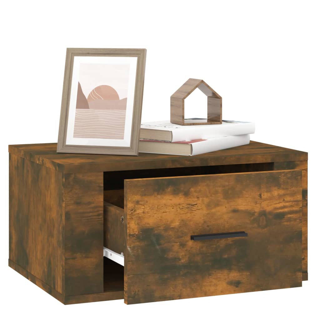 væghængte sengeborde 2 stk. 50x36x25 cm røget egetræsfarve
