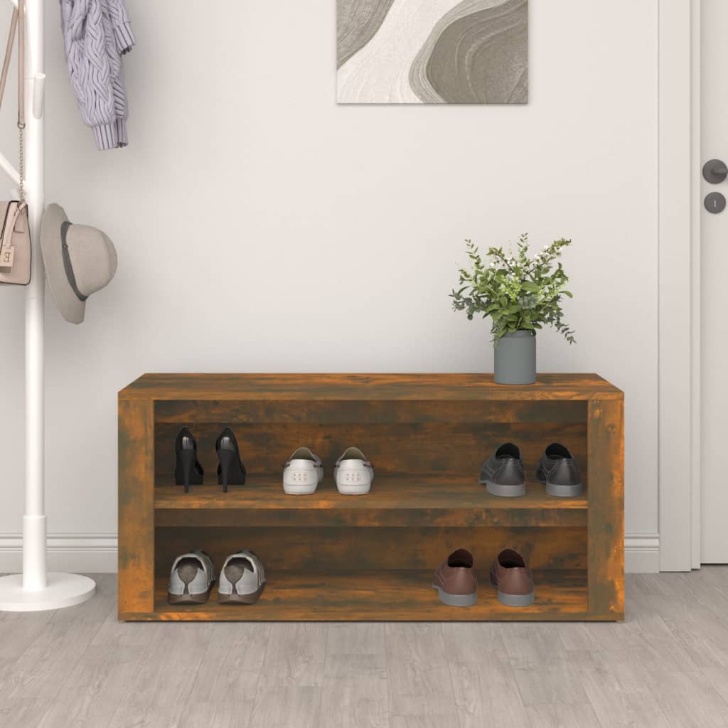 skoreol 100x35x45 cm konstrueret træ røget egetræsfarve